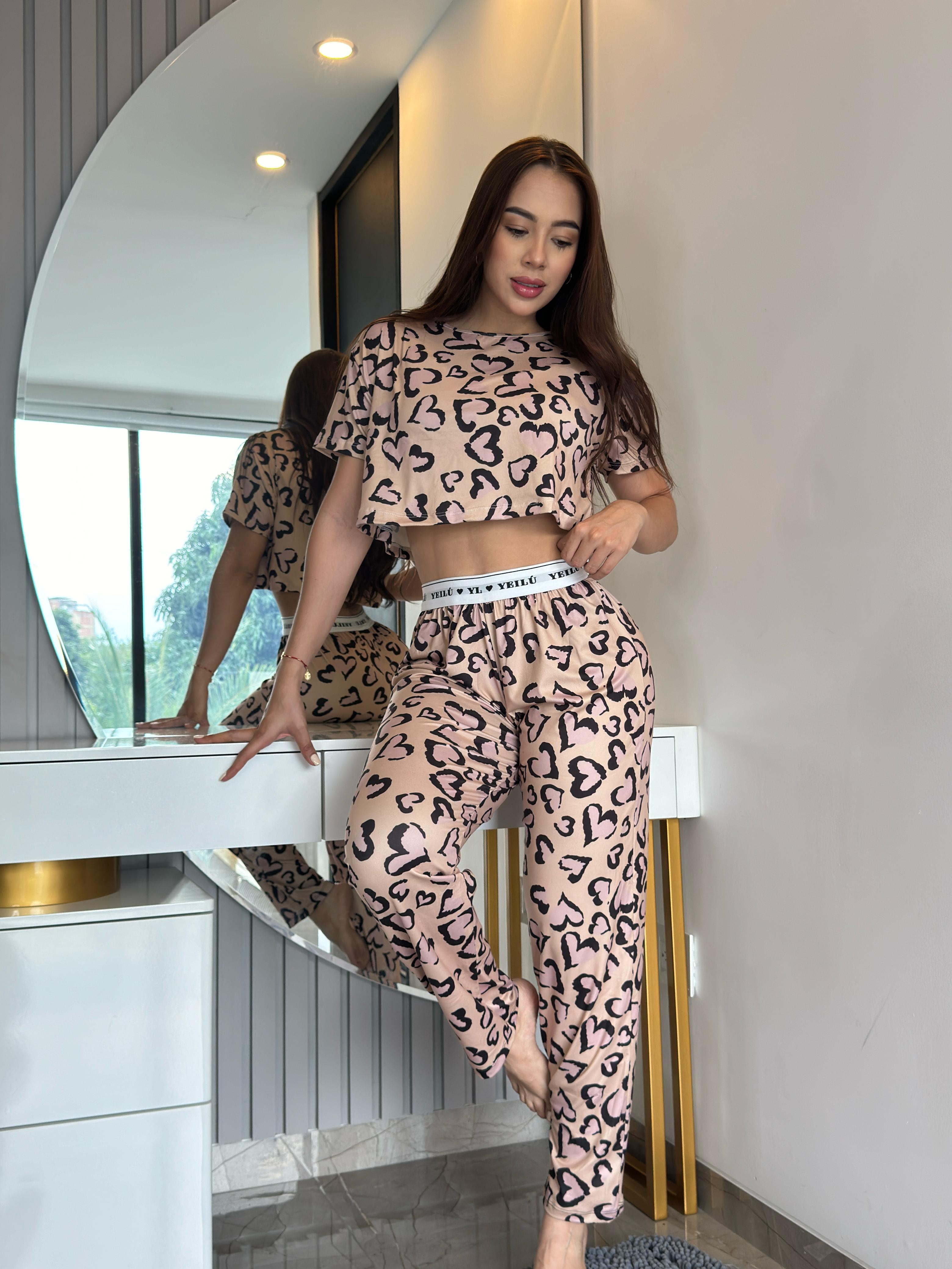 PIJAMA PANTALON Y OVERSIZE - ANIMAL PRINT MARRON