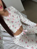 PIJAMA MANGA LARGA PANTALON - FLORES RIB