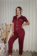 PIJAMA DE BOTONES PANTALON - VINO TINTO